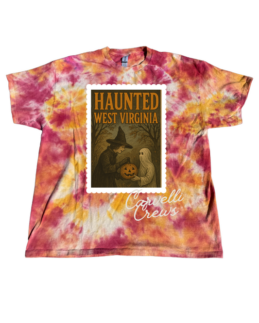Large Haunted West Virginia Postage Stamp Tie-dye Tee